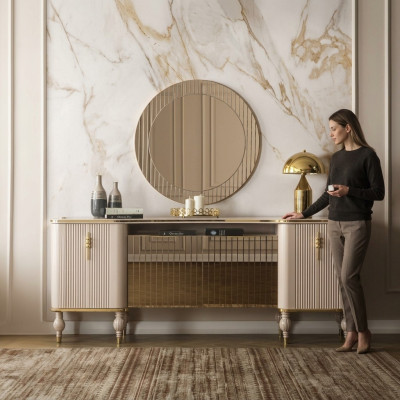 Luxe woonkamerset Moderne dressoir Glas Spiegel Hout Dressoir