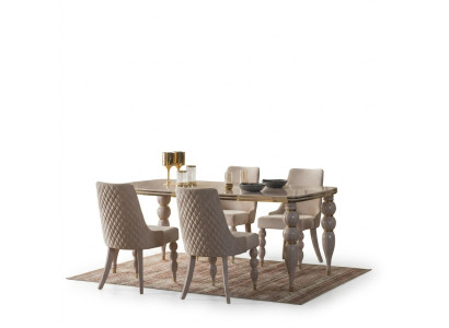 Donkerbeige eetgroep, designer houten eettafel x6 stoelen, 7-delig luxe set