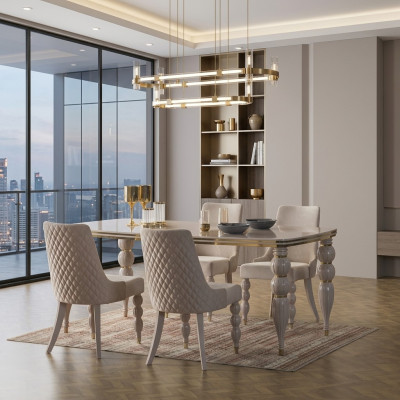 Beige eettafel Luxe houten tafel Design eetkamermeubels Nieuw