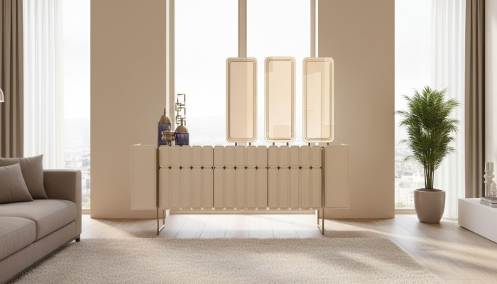 Modern beige dressoir Luxe dressoir Exclusieve x3 spiegels 4-delig