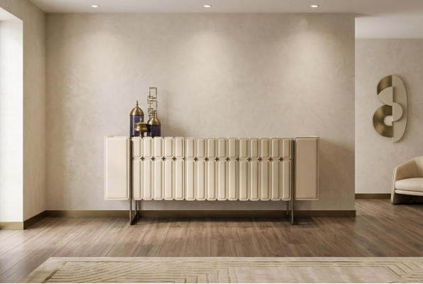 Beige houten dressoir designer ladekast sideboard houten kast luxe meubels.