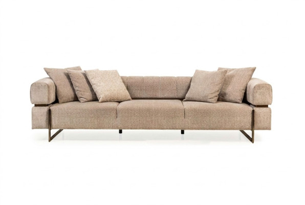 Beige vierzitsdesignerstoffenbankstel bankstellen voor in de woonkamer.