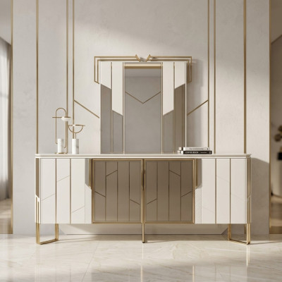 Luxe dressoir met spiegel commode kast hout wit ontwerp
