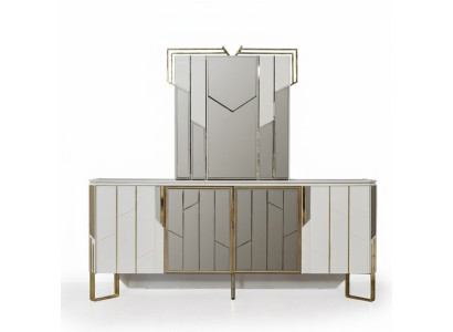 Luxe dressoir met spiegel commode kast hout wit ontwerp
