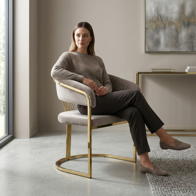 Complete eetkamerstoelen stoelen eetkamerstoelen 6-delig Beige Luxe Goud