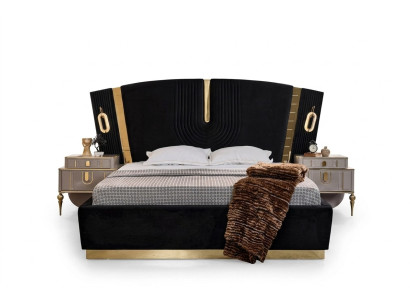 Slaapkamer tweepersoons bed set bed nachtkastjes 3-delig luxe zwart