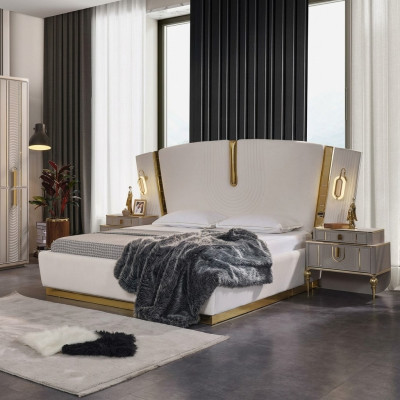 Slaapkamer tweepersoonsbed set bed nachtkastjes wit 3-delig luxe