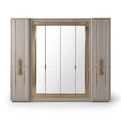 Luxe kledingkast houten kast garderobekast met spiegel Beige