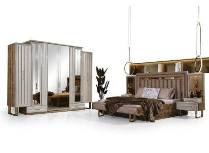 Complete slaapkamermeubelen Twee persoonsbed Bed Nachtkastjes Beige 4 stuks