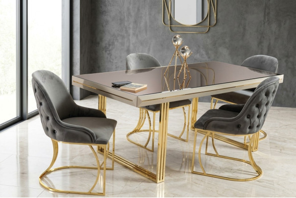 Eetkamerset Eethoek Eetkamer meubels Eettafel Stoelen Set 7-delig Grijs Luxe