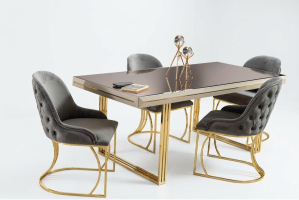 Eetkamerset Eethoek Eetkamer meubels Eettafel Stoelen Set 7-delig Grijs Luxe