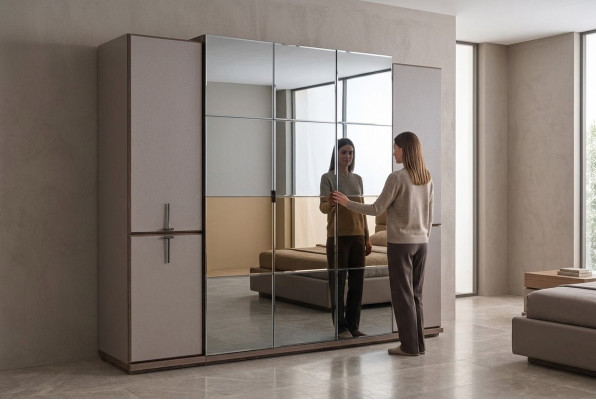 Kledingkast Garderobekast Design Houten kast met spiegel Grijs