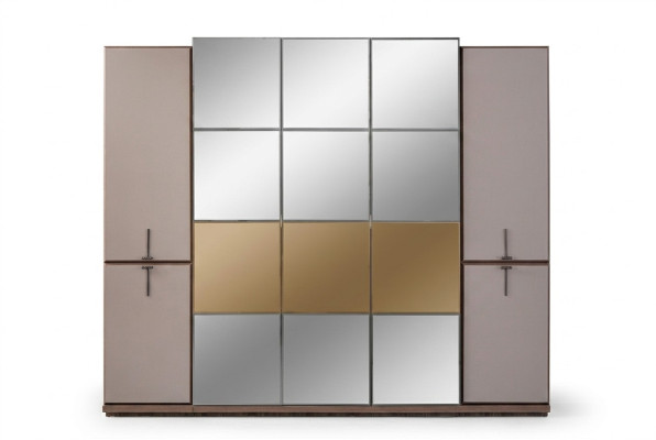 Kledingkast Garderobekast Design Houten kast met spiegel Grijs