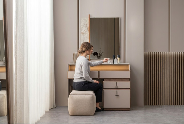 Garnituur Kaptafel Make-uptafel Spiegel Console Tafel Grijs 3-delig