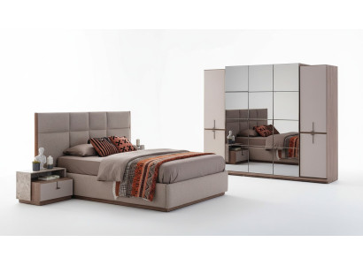 Complete slaapkamer tweepersoonsbed bed nachtkastjes grijs 4-delig kast