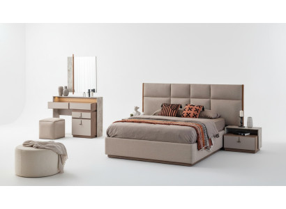 Luxe slaapkamermeubilair tweepersoonsbed nachtkastjes grijs 6-delige kast bed