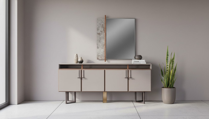 Garnituur dressoir met spiegel dressoir kast houten commode grijs