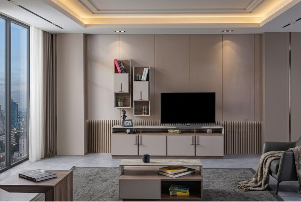 TV-standaard, wandkasten, dressoir, TV-meubel, grijs, houten woonkamer
