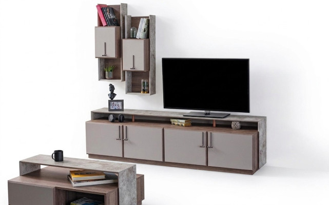 TV-standaard, wandkasten, dressoir, TV-meubel, grijs, houten woonkamer