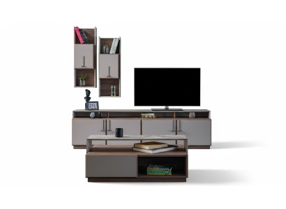 Groep woonkamer TV-standaard wandkasten laagbord grijs salontafel 3-delig