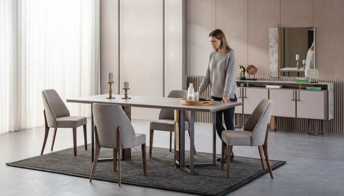 Eetgroep Eethoek Eettafel Stoelen Hout Grijs Eetkamer 9-delig Dressoir