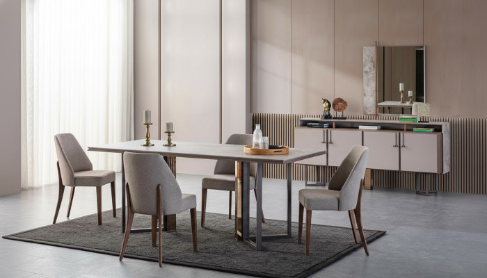 Eetgroep Eethoek Eettafel Stoelen Hout Grijs Eetkamer 9-delig Dressoir