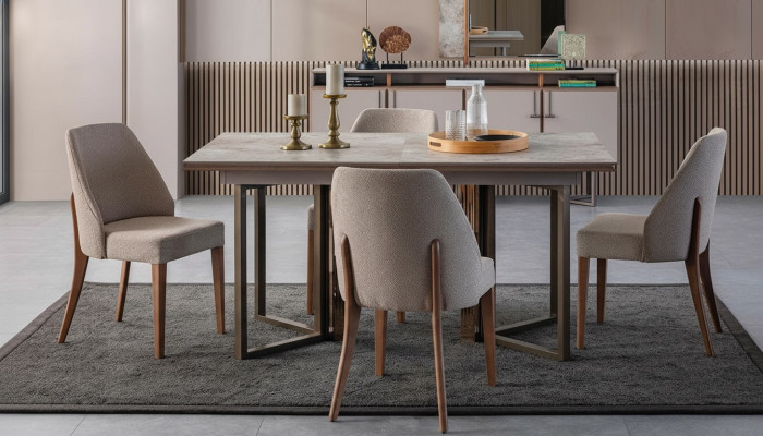 Set eetkamer eetgroep eethoek eettafel stoelen hout grijs 7-delig.