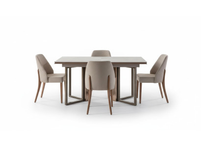 Set eetkamer eetgroep eethoek eettafel stoelen hout grijs 7-delig.