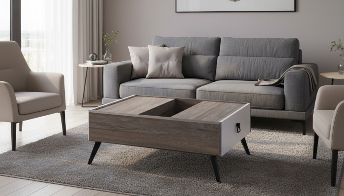 Salontafel Bijzettafel Houten Koffietafel Grijs Woonkamer