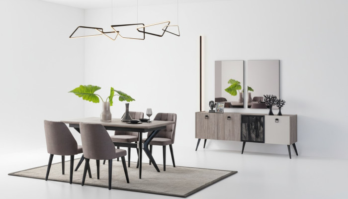 Eetgroep Eethoek Eettafel Stoelen Hout Grijs Eetkamer 9-delig Dressoir