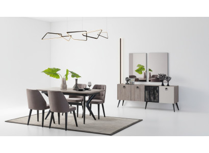 Eetgroep Eethoek Eettafel Stoelen Hout Grijs Eetkamer 9-delig Dressoir