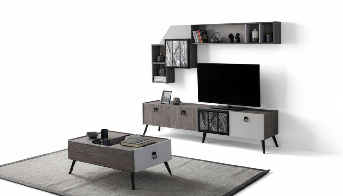 Groep woonkamer tv-standaard wandkasten lowboard Grijs salontafel 3-delig