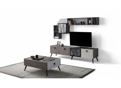 Groep woonkamer tv-standaard wandkasten lowboard Grijs salontafel 3-delig