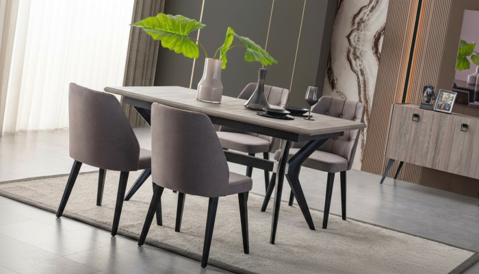 Eethoek set Eetkamer Eetgroep Eettafel Stoelen Hout Grijs 7-delig