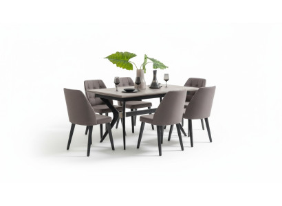 Eethoek set Eetkamer Eetgroep Eettafel Stoelen Hout Grijs 7-delig
