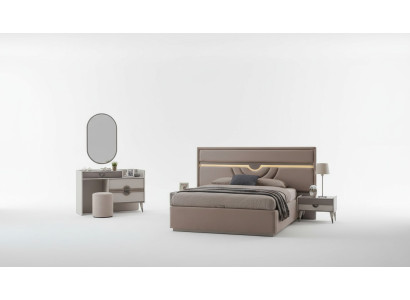 Garnituur tweepersoonsbed bed nachtkastjes beige 6-delig kaptafel modern