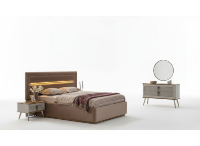Beige slaapkamer luxe meubels ontwerper tweepersoonsbed 2x nachtkastjes 5-delig