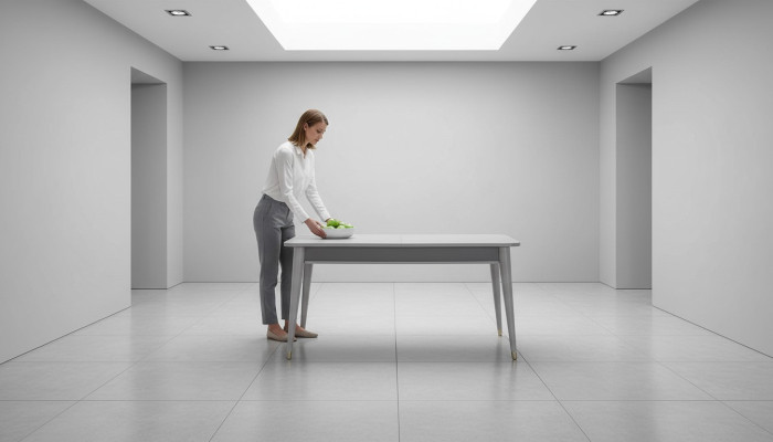 Grijze eettafel Ontwerp eetkamermeubilair Uitschuifbare houten tafel Nieuw