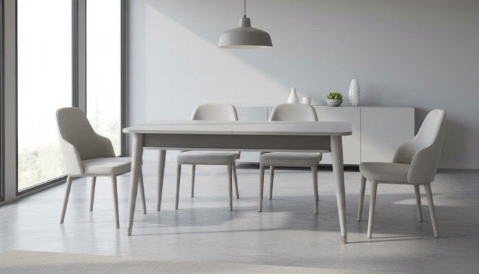 Grijze eettafel Ontwerp eetkamermeubilair Uitschuifbare houten tafel Nieuw