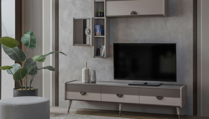 Beige woonkamer dressoir Stevige tv-standaard Laag dressoir Luxe rekken