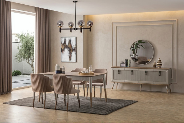 Heldere eetkamerset Robuuste eettafel Luxe dressoir 9-delig