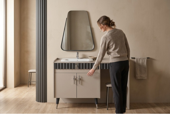 Beige kaptafel houten make-uptafel design console spiegel 2-delig.
