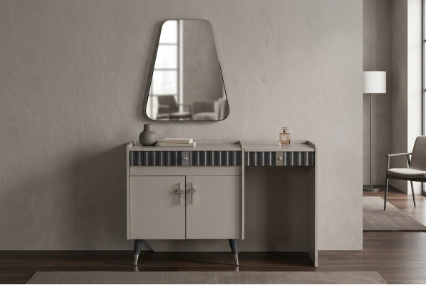 Beige kaptafel houten make-uptafel design console spiegel 2-delig.