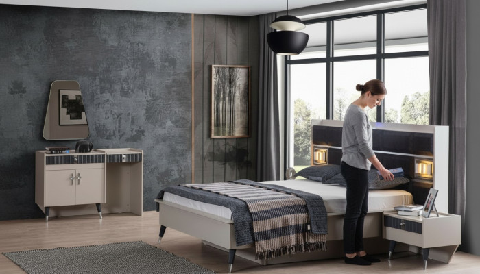 Slaapkamer set Luxe bed Ontwerper kaptafel Console 5-delige set