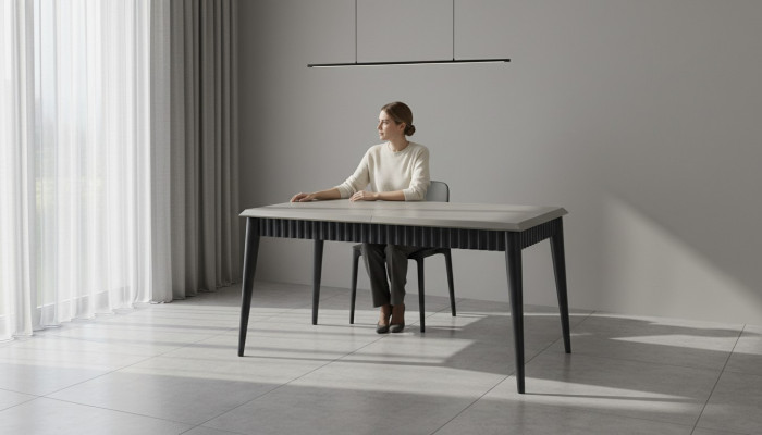 Grijze eettafel Stevige eetkamer Ontwerper Houten tafel Luxe meubels