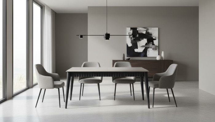 Grijze eettafel Stevige eetkamer Ontwerper Houten tafel Luxe meubels