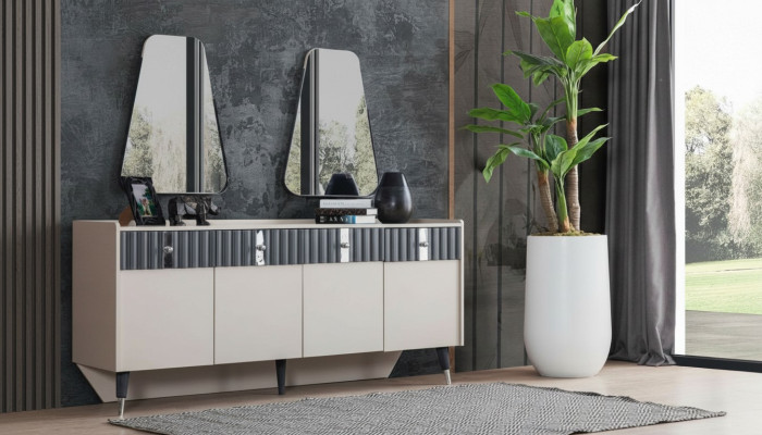 Complete set Designer Beige dressoir Sideboard 2x spiegel 3-delige set.