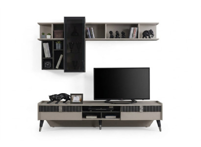Woonkamer set Designer RTV-standaard Luxe houten planken Salontafel 3-delig Fernsehschrank-Set Designer Luxus-Holzregale Couchtisch 3-teilig