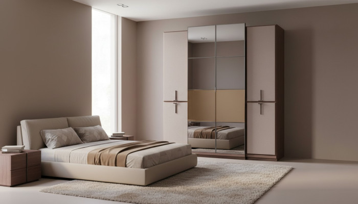 Beige slaapkamerkast Ontwerper Houten Kledingkast Glazen kast Nieuw