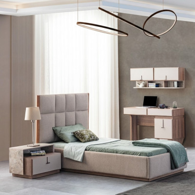 Kinderkamer meubel designer eenpersoonsbed hout nachtkastje bureau 4-delig.